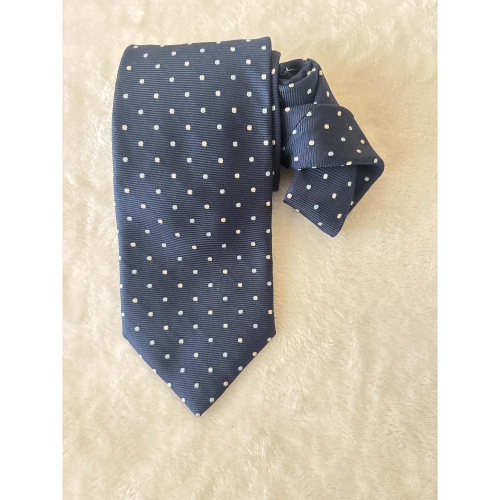 Canali Navy Blue Silk Micro Polka Dot Ribbed‎ Necktie Made in Italy Mens Tie